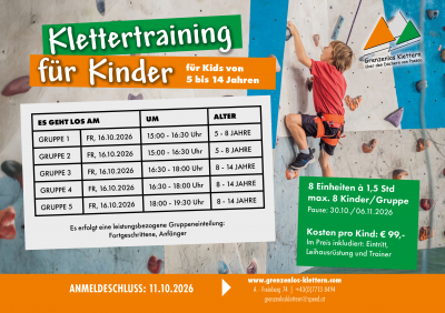 Kinderklettern Oktober 2026 - jetzt anmelden!